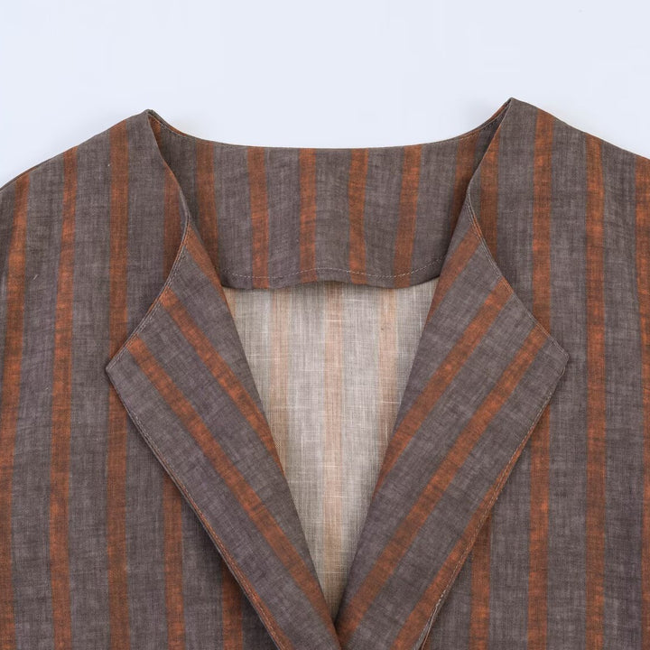Damen Gestreifter Leinen-Kimono mit Bindegürtel Drune