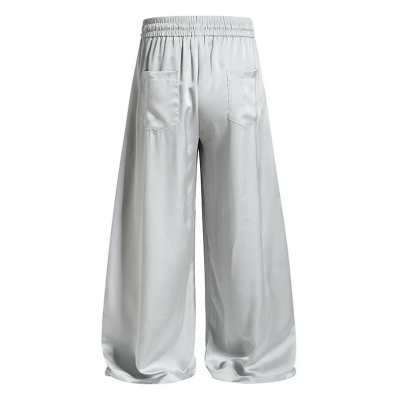 Damen Weite Satin-Palazzo-Loungehose mit Elastikbund, Kordelzug und Script-Print Drune