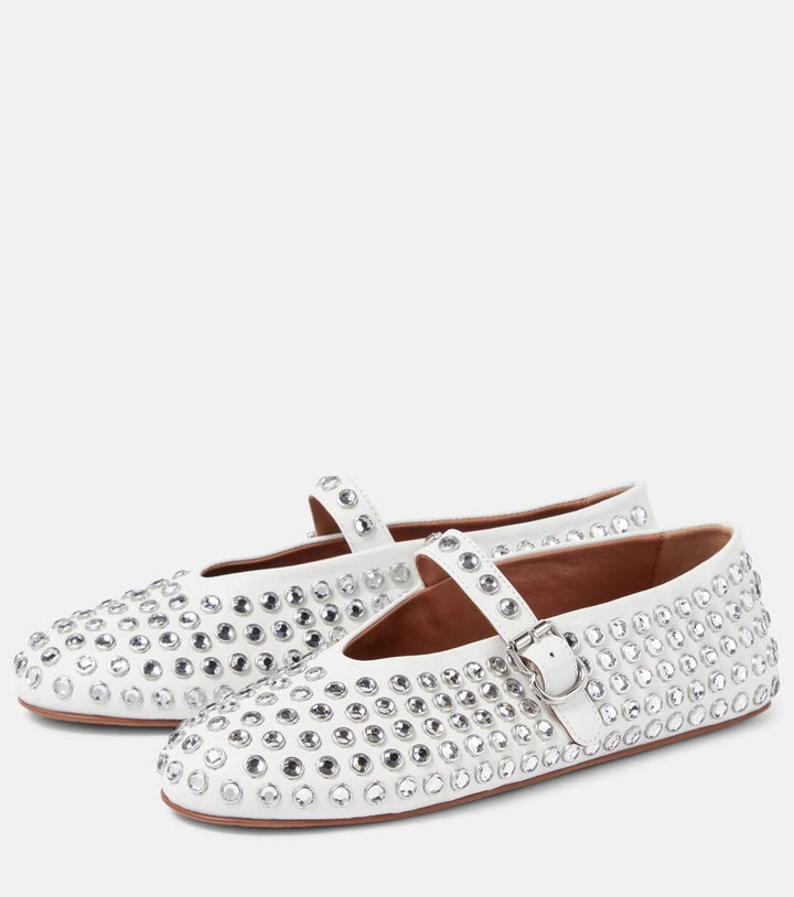 Damen  veredelte Mary‑Jane Ballerina mit Strassbesatz und verstellbarer Metallschnalle Drune