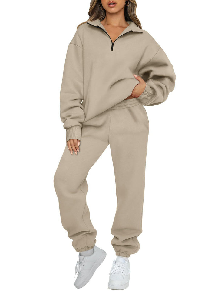 Damen nan lässiges Halbzip-Lounge-Set mit oversized Sweatshirt und taillenhoher Jogginghose Drune