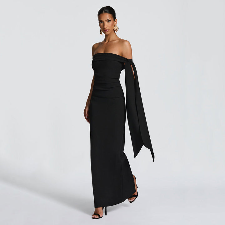 Damen Off-Shoulder Maxikleid mit eleganter Schleifenverzierung Drune