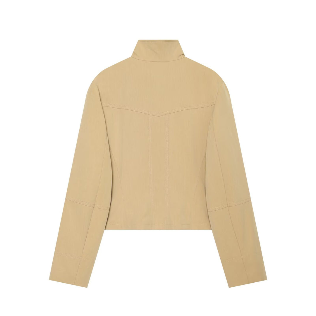 Damen Kurzgeschnittene doppeltreihige Utility-Jacke mit hohem Stehkragen Drune