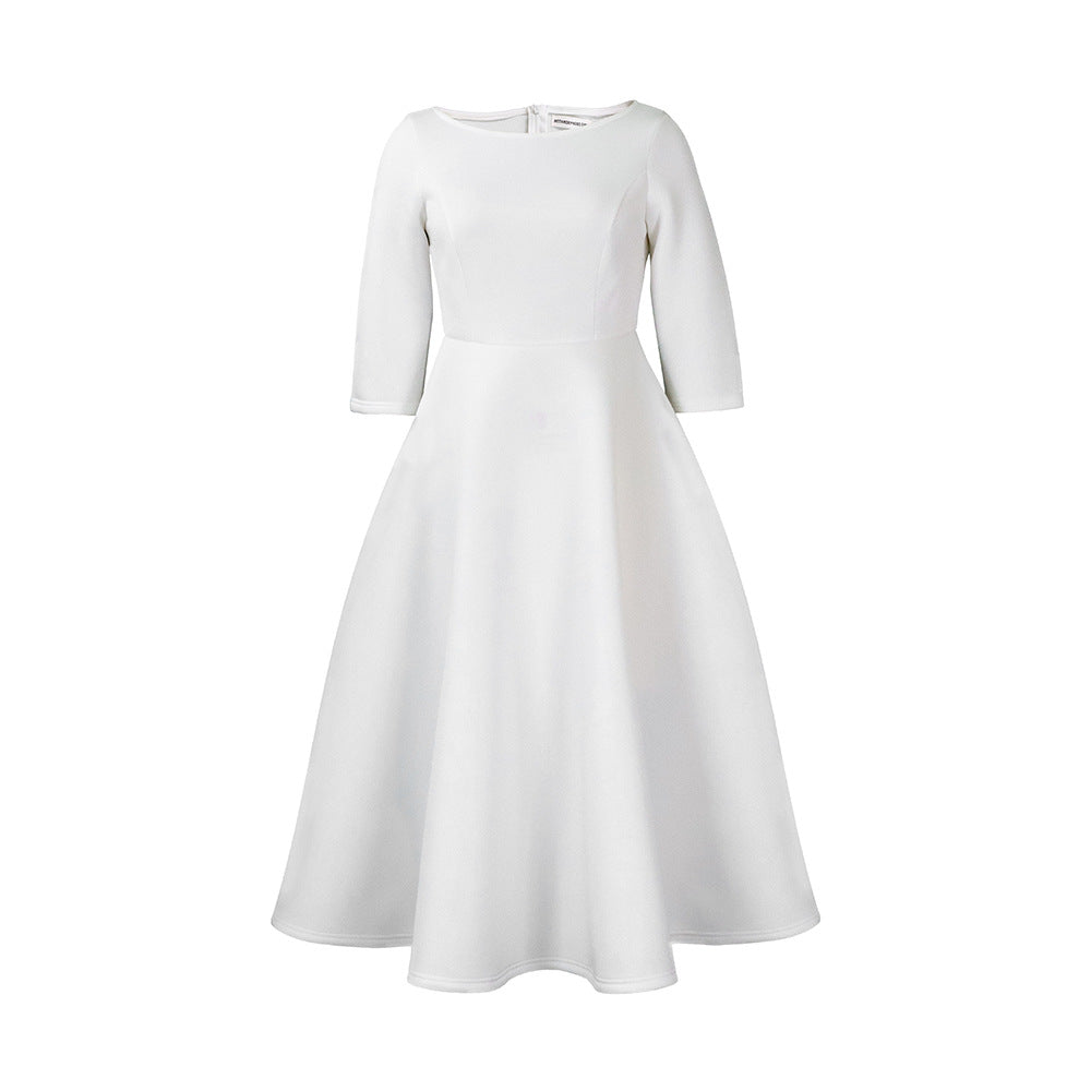 Damen A-Linien Kleid mit elegantem Rundhalsausschnitt und schwingendem Rock Drune