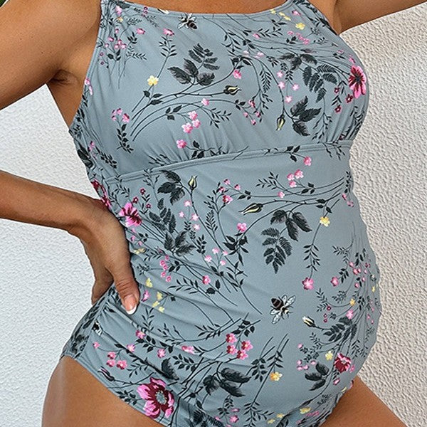 Damen Einteiler Badeanzug mit floralen Rüschendetails und elastischem Design Drune