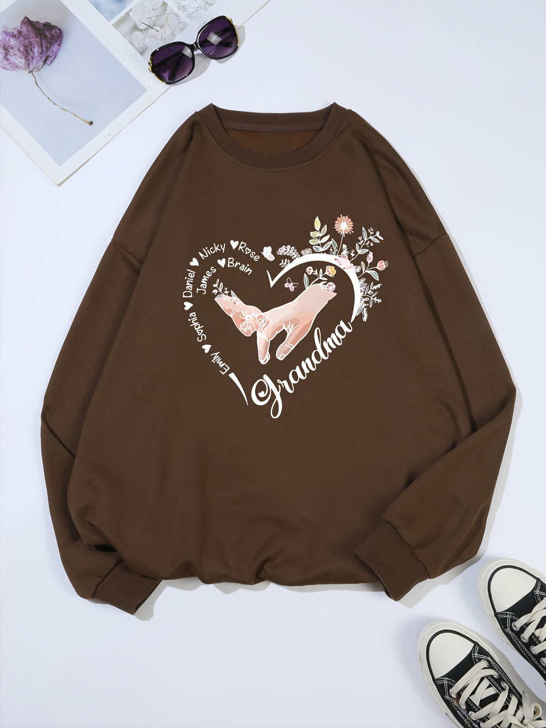 Damen entspannter Pullover mit Blumenmotiven Drune