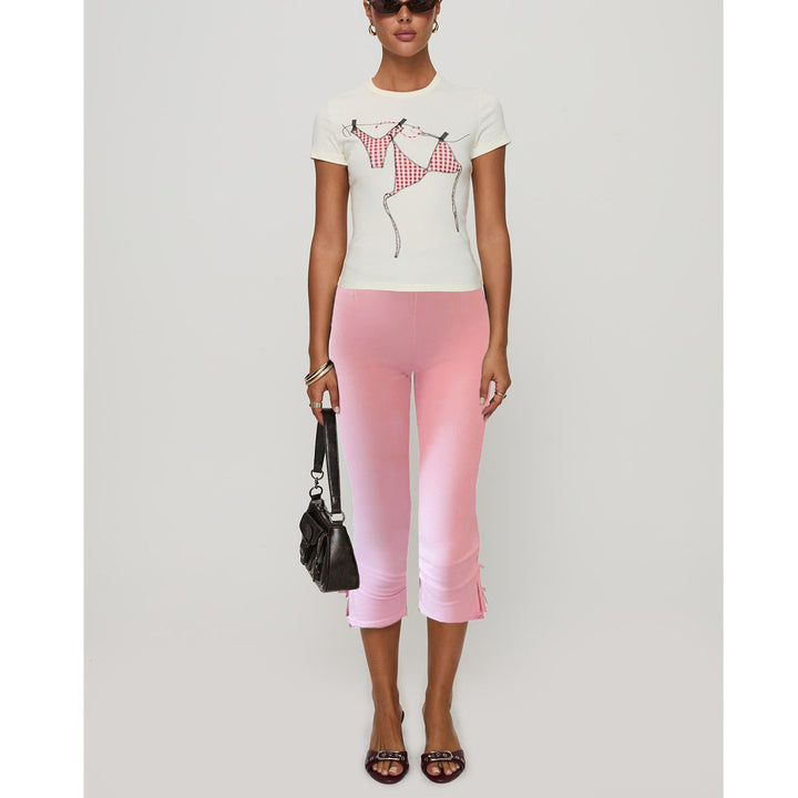 Damen T-Shirt mit kreativem Druck und figurbetontem Schnitt Drune
