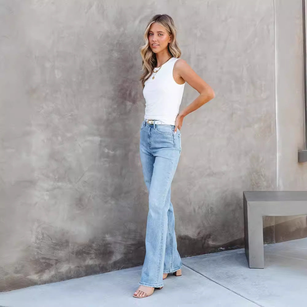 Damen High-Waist Bootcut Jeans mit raffinierter Waschung und bequemer Passform Drune