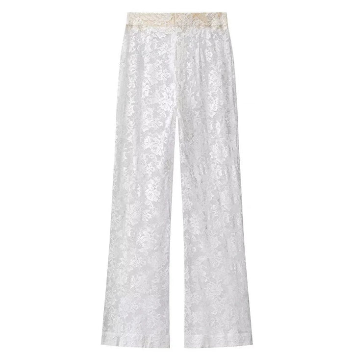 Damen Zweiteiliges Spitzenset mit Stehkragen‑Maxikleid und weiter Spitzenhose Drune
