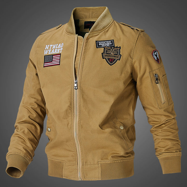 Herren nan militärisch inspirierte Bomberjacke mit Abzeichen, Ärmeltasche, Schulterpatten und geripptem Saum Drune