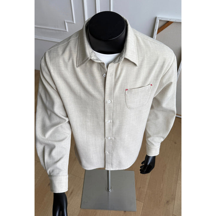 Herren Stylische Langarmbluse mit Brusttasche Drune