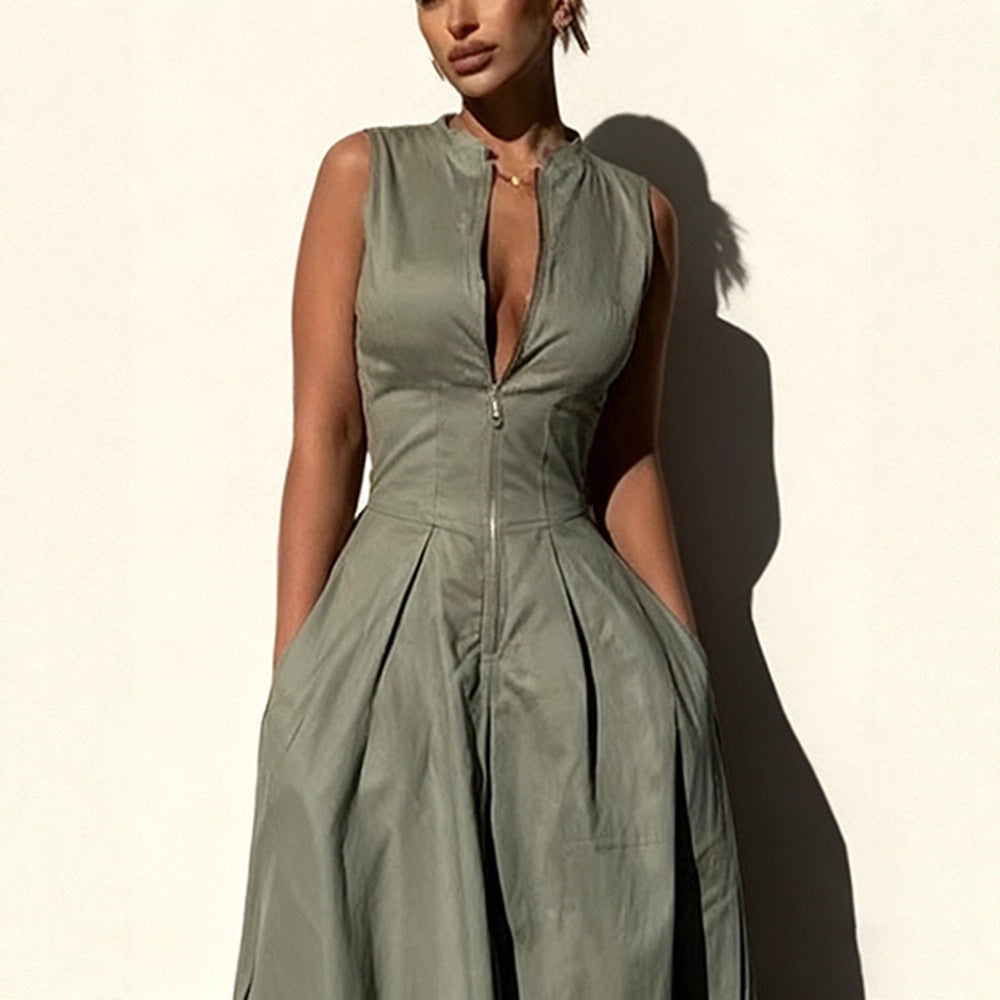 Damen elegantes Sommerkleid mit hochwertigem Reißverschluss und schwingendem Saum Drune