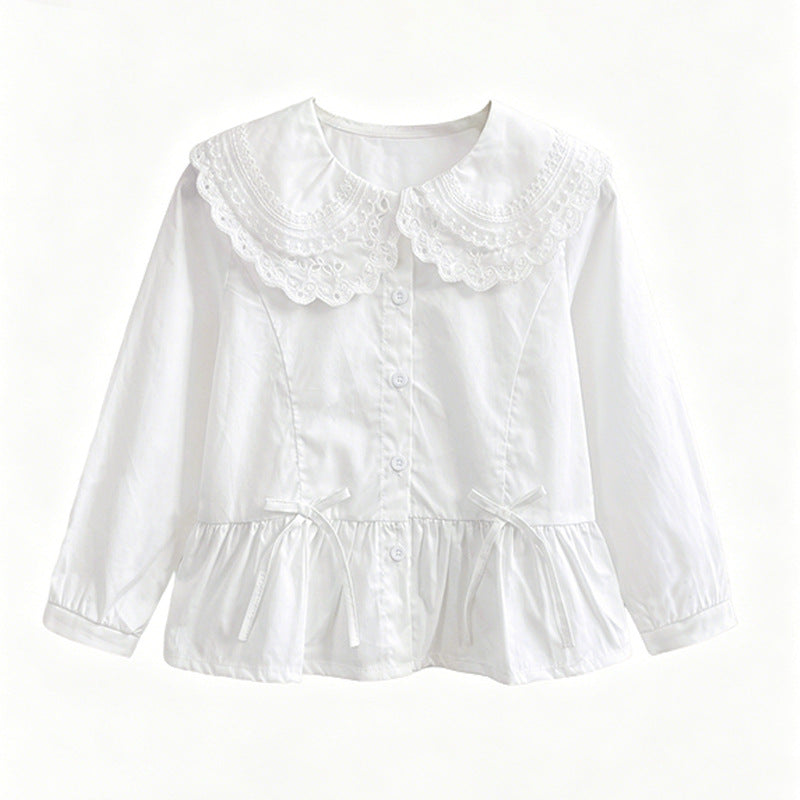 Mädchen elegante Bluse mit Spitzensaum und Rüschendetails Drune