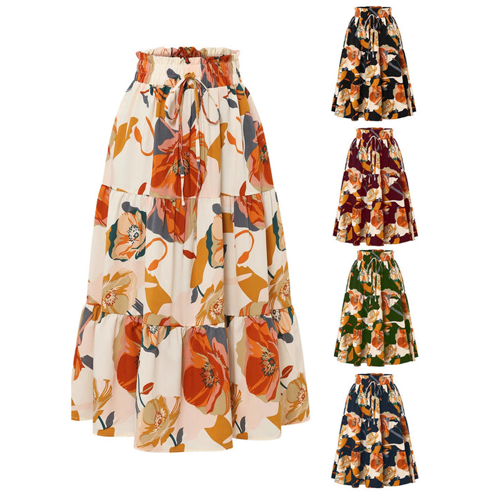 Damen Maxirock mit voluminösen Rüschen und floralem Print Drune