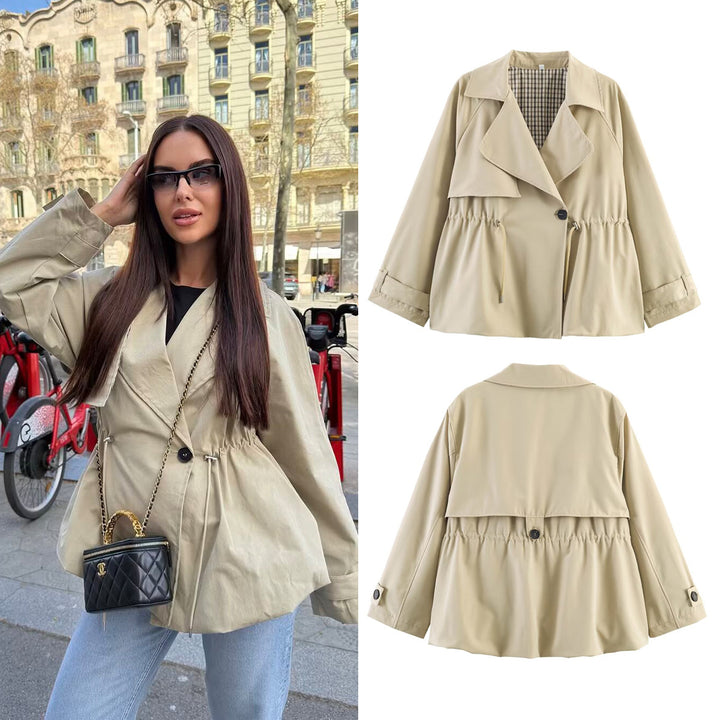 Damen Kurzer Trenchcoat mit Kordelzug-Taillierung Drune