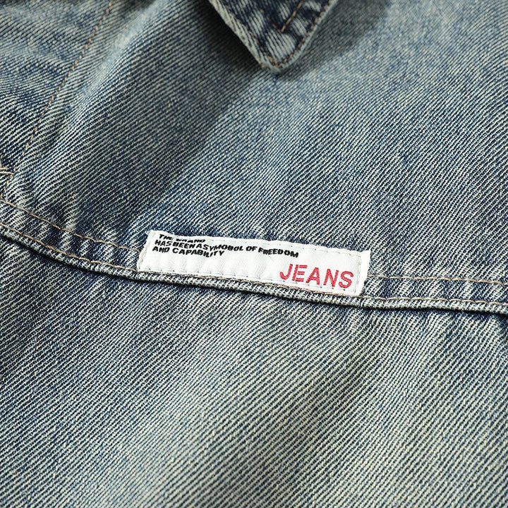 Herren Lässige Denim-Weste mit integriertem Sweatshirt-Ärmel und großen Pattentaschen Drune