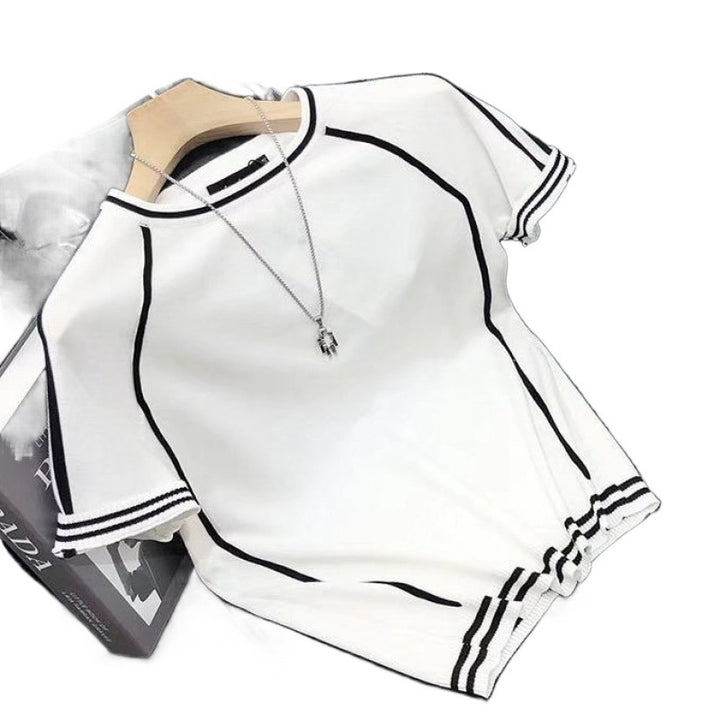 Damen Sportliches Kurzarm-T-Shirt mit Kontrastnähten Drune