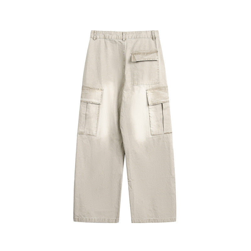Unisex Weit geschnittene Cargo‑Canvashose mit multifunktionalen Pattentaschen und Used‑Finish Drune