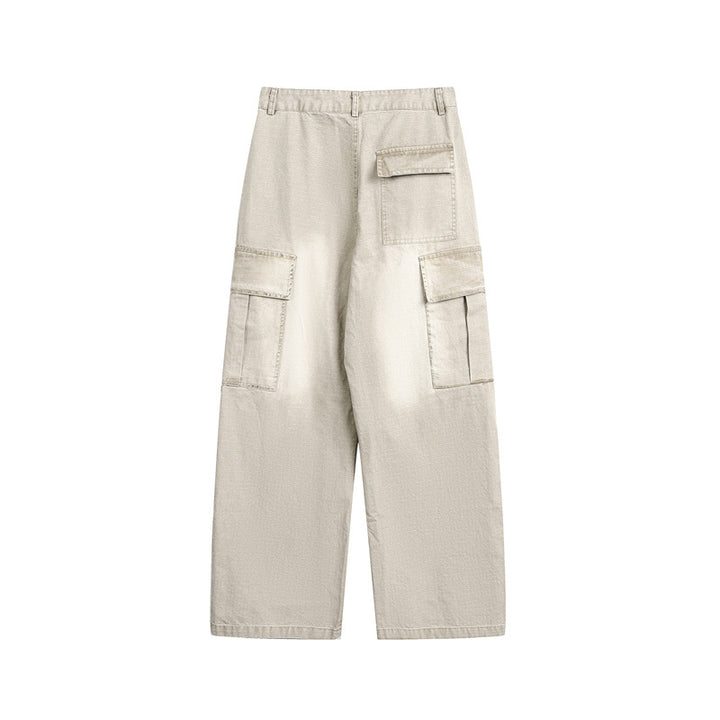 Unisex Weit geschnittene Cargo‑Canvashose mit multifunktionalen Pattentaschen und Used‑Finish Drune