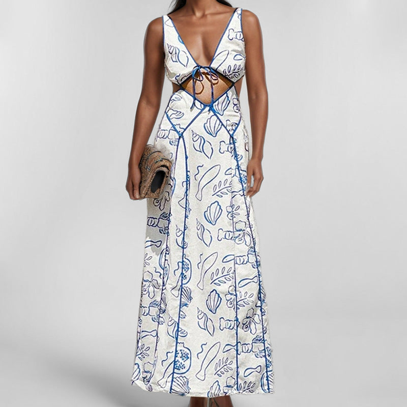 Damen Maxikleid mit geflochtenem Rückendetail und floralem Muster Drune