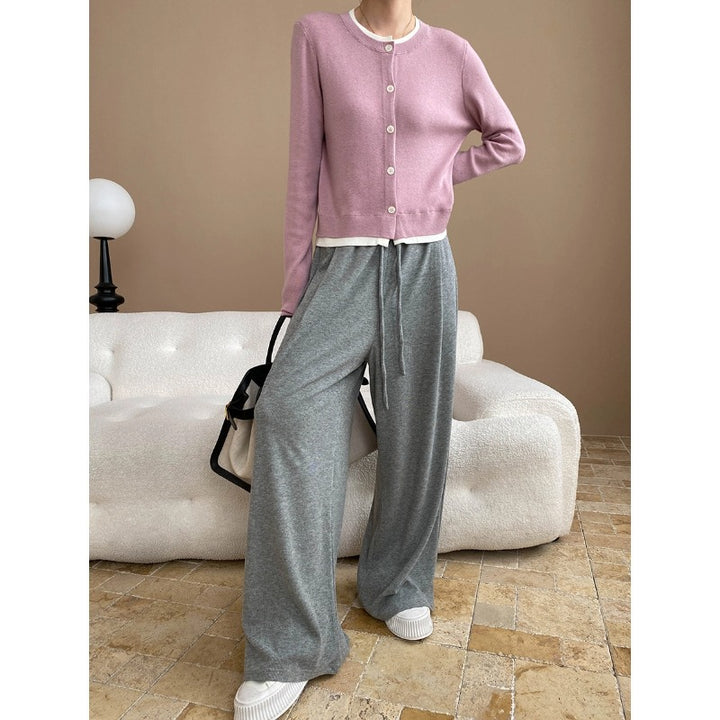 Damen lässige Strickjacke mit Kontrastdetails und knöpfbarem Ausschnitt Drune