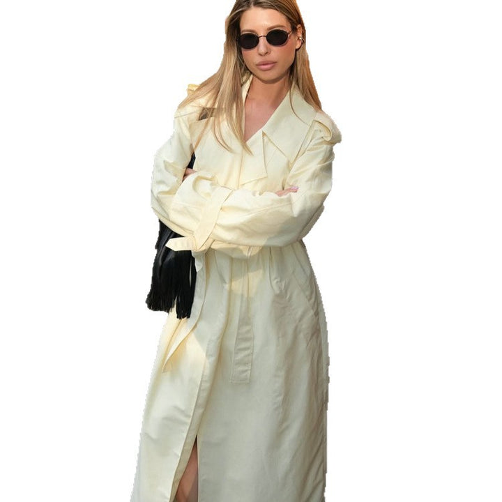 Damen Leichter Long-Trenchcoat mit Oversize-Silhouette, weitem Schalkragen und überlängerten Ärmeln Drune