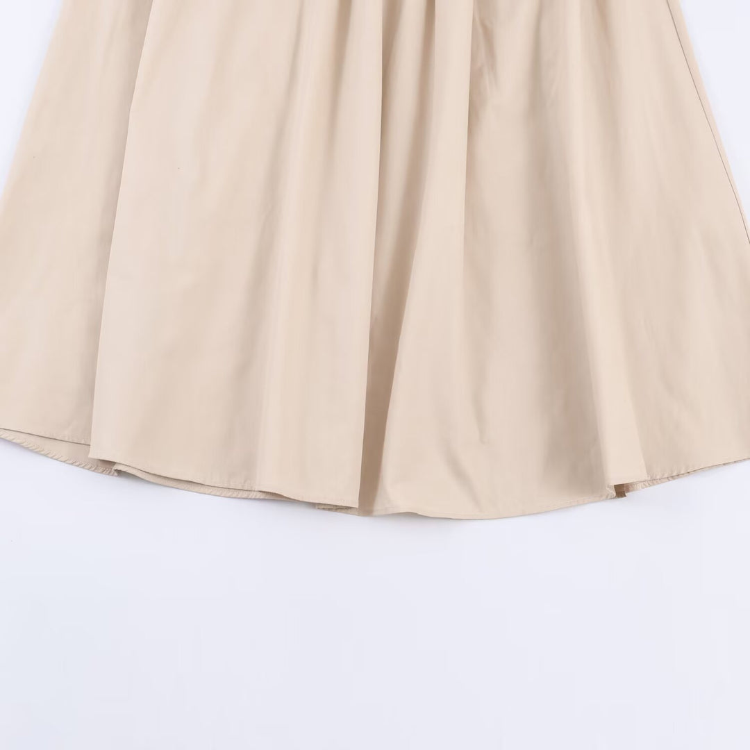 Damen Langärmeliges Hemdblusenkleid mit weitem Faltenrock und Taillengürtel Drune