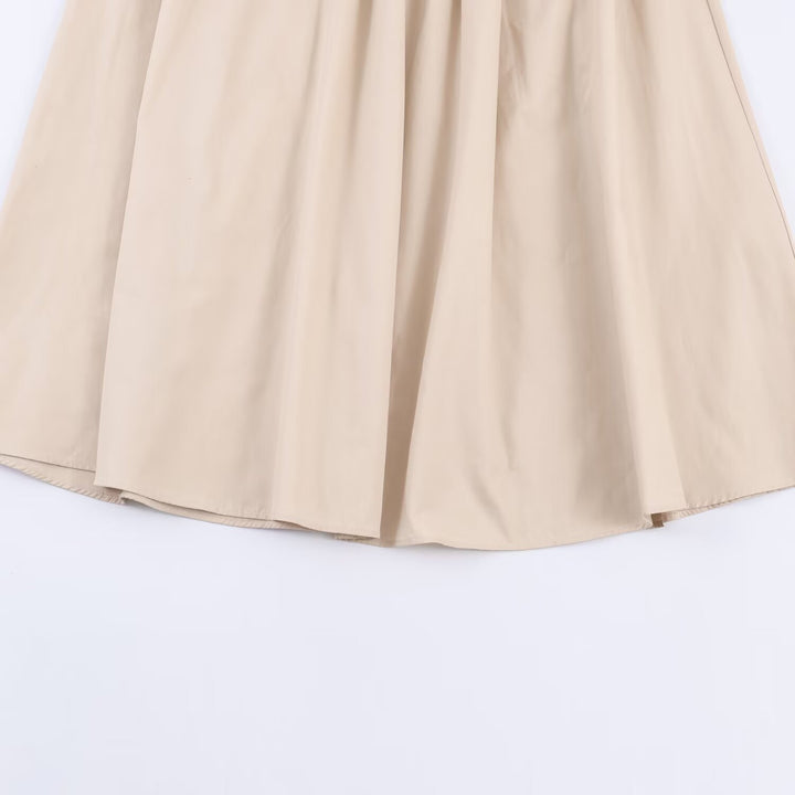 Damen Langärmeliges Hemdblusenkleid mit weitem Faltenrock und Taillengürtel Drune
