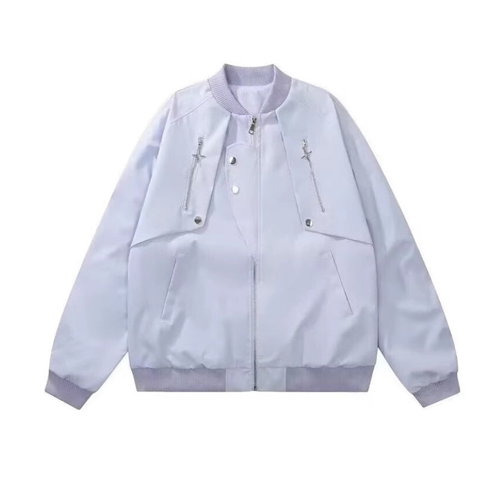 Damen modische Bomberjacke mit funktionalen Reißverschlusstaschen und lockerer Passform Drune