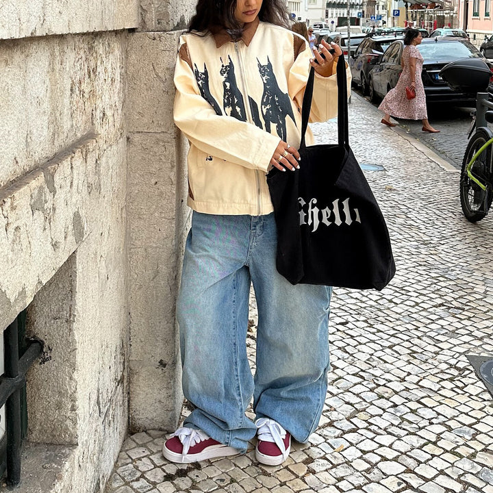 Damen Streetwear-Jacke mit einzigartigem Hunde-Print und lässigen Schnitten Drune
