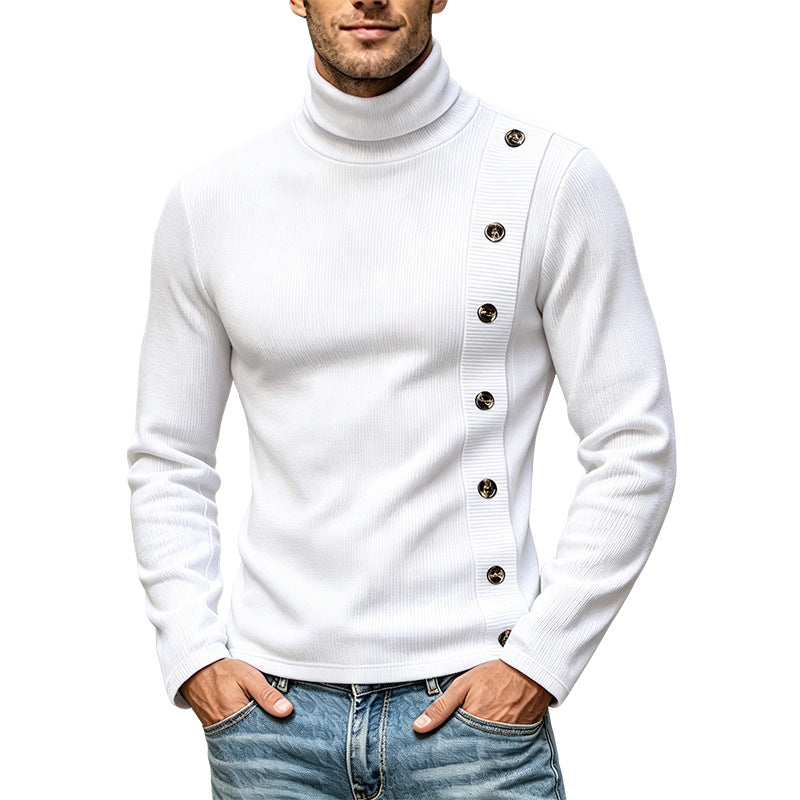 Herren Slim-Fit Rollkragenpullover mit asymmetrischer Zierknopfleiste aus Rippstrick Drune