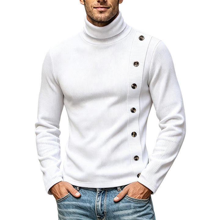 Herren Slim-Fit Rollkragenpullover mit asymmetrischer Zierknopfleiste aus Rippstrick Drune