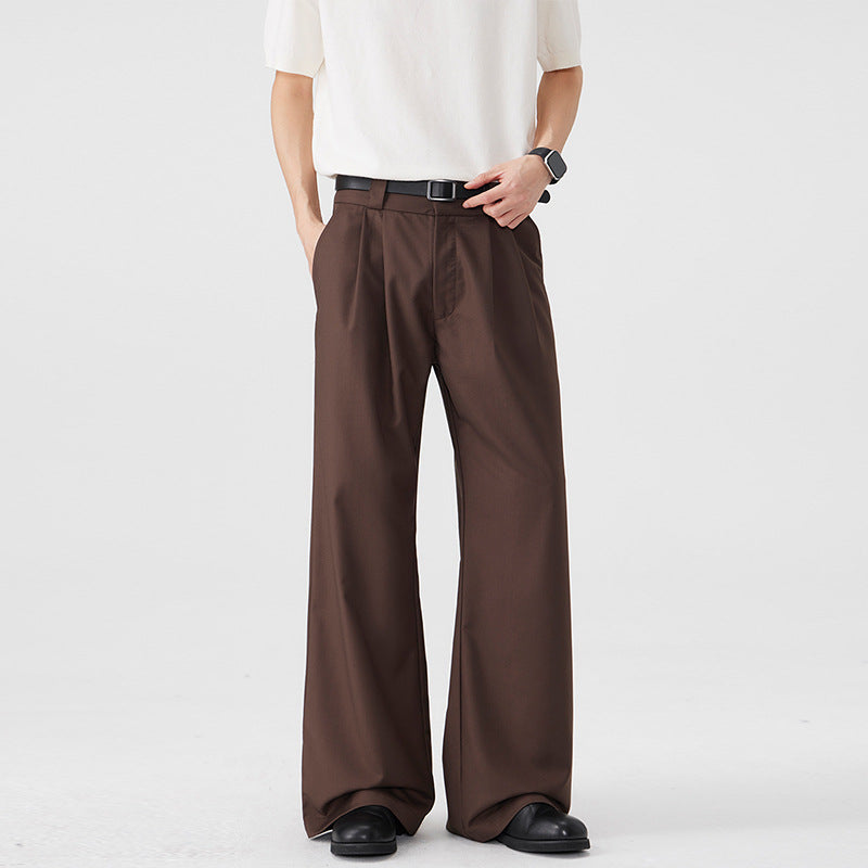 Herren Weite Bundfalten-Hose mit hoher Taille und Stretch-Baumwollmix Drune
