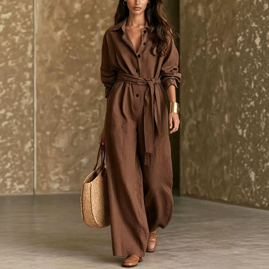 Damen Elegantes Hemdkleid mit Taillengürtel Drune