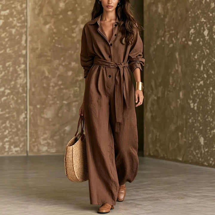 Damen Elegantes Hemdkleid mit Taillengürtel Drune