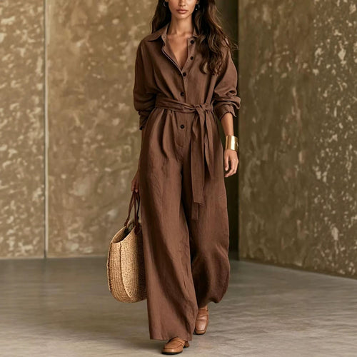 Damen Elegantes Hemdkleid mit Taillengürtel Drune