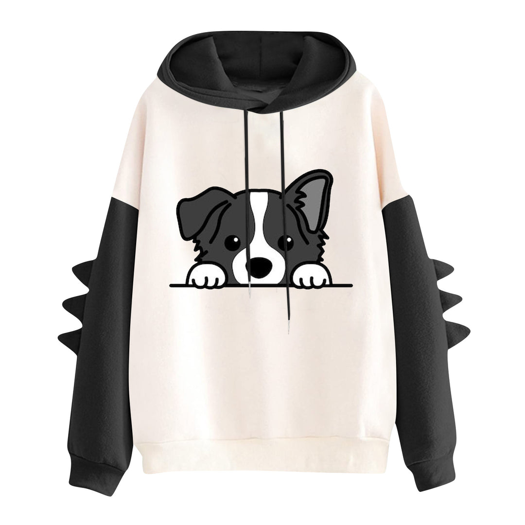 Damen nan Kapuzenpullover mit niedlichem Hunde‑und‑Katzen‑Print und 3D-Stacheln an den Ärmeln Drune