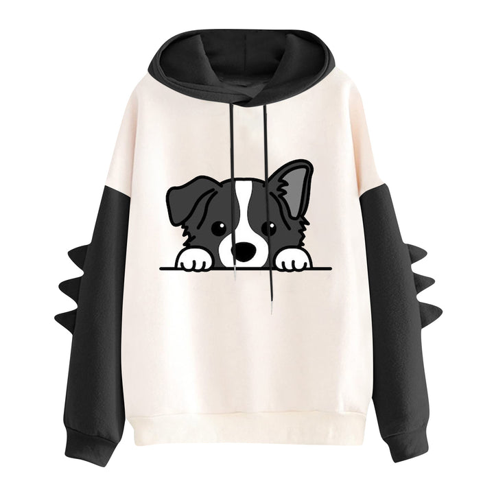 Damen nan Kapuzenpullover mit niedlichem Hunde‑und‑Katzen‑Print und 3D-Stacheln an den Ärmeln Drune
