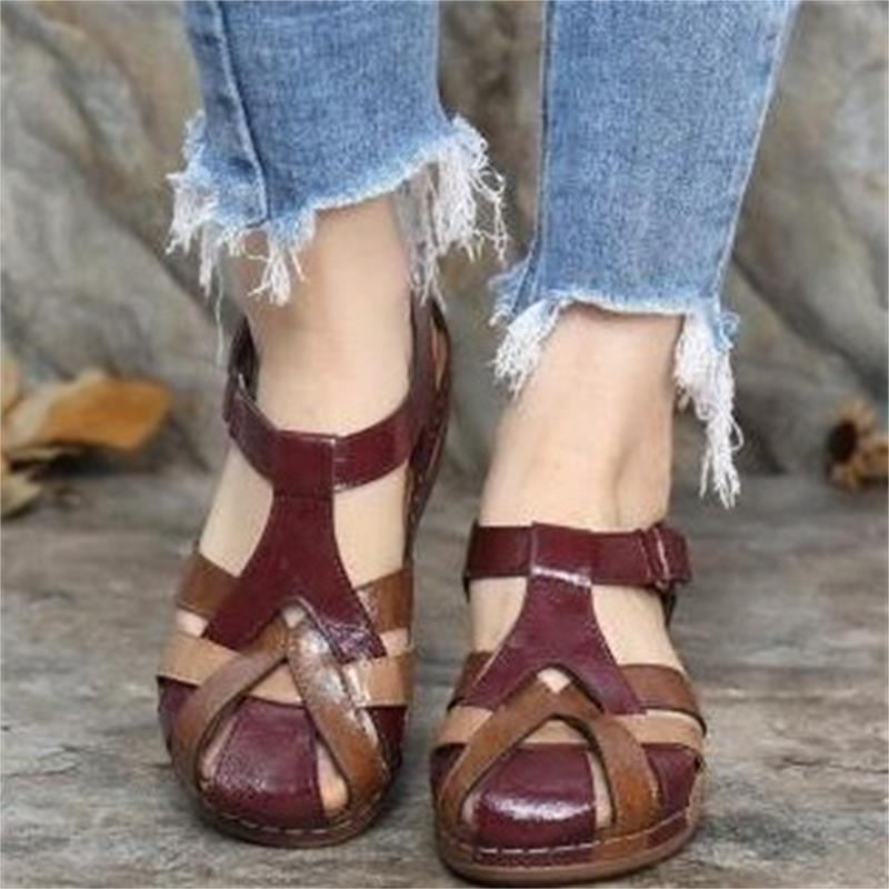 Damen Bequeme geschlossene Riemchensandalen mit verstellbarem Knöchelriemen und gepolsterter Komfortsohle Drune