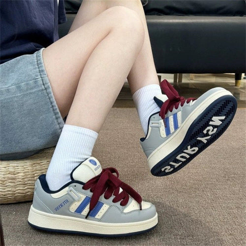 Damen modische Sneakers mit dicker, gepolsterter Sohle und elastischen Schnürsenkeln Drune