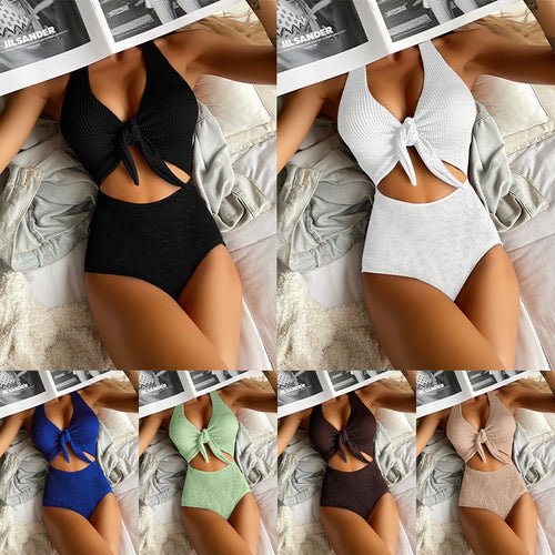 Damen Cut-Out Einteiler Badeanzug mit Knoten-Detail Drune