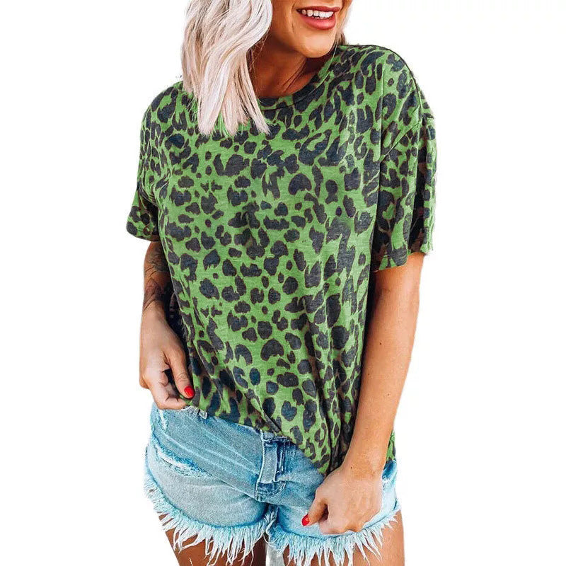 Damen lässiges Leoprint T-Shirt mit weichem Stoff und lockerer Passform Drune