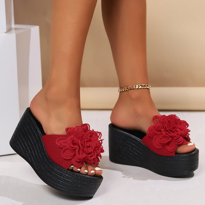 Damen Plattform-Sandalen mit floralen Applikationen und rutschfester Sohle Drune