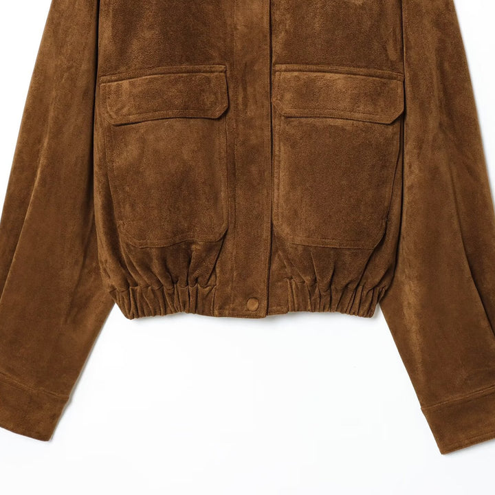 Damen modische Wildlederjacke mit praktischen Taschen Drune