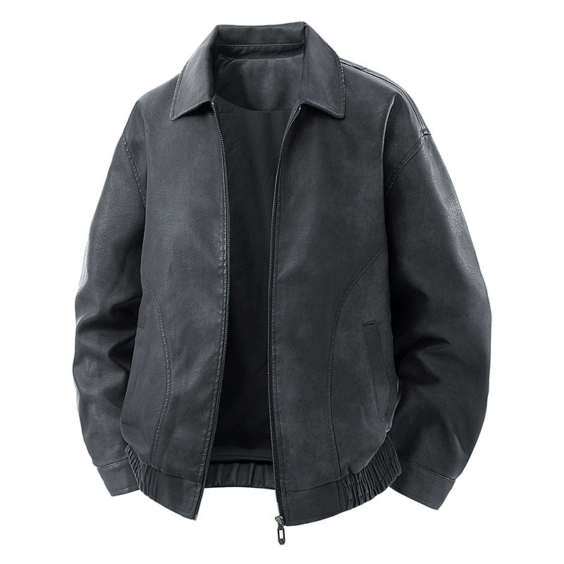 Herren legerer Lederblouson mit Reißverschluss und elastischem Saum Drune