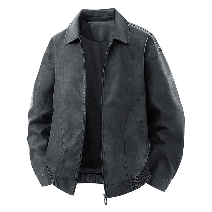 Herren legerer Lederblouson mit Reißverschluss und elastischem Saum Drune