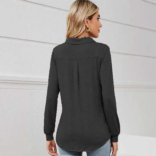 Damen Langarm-Bluse mit Polokragen und eleganter Passform Drune