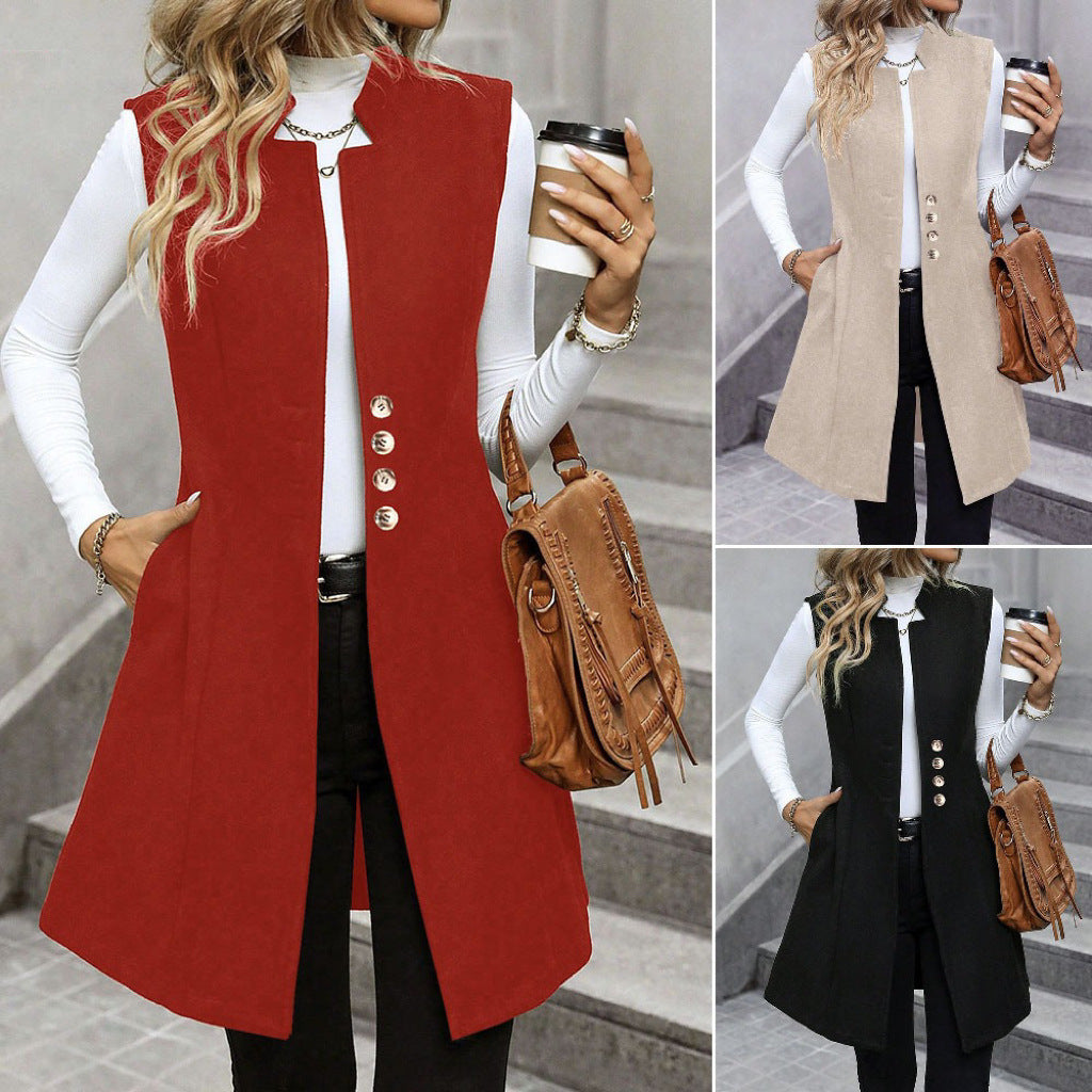 Damen elegante Weste mit Knopfdetails Drune