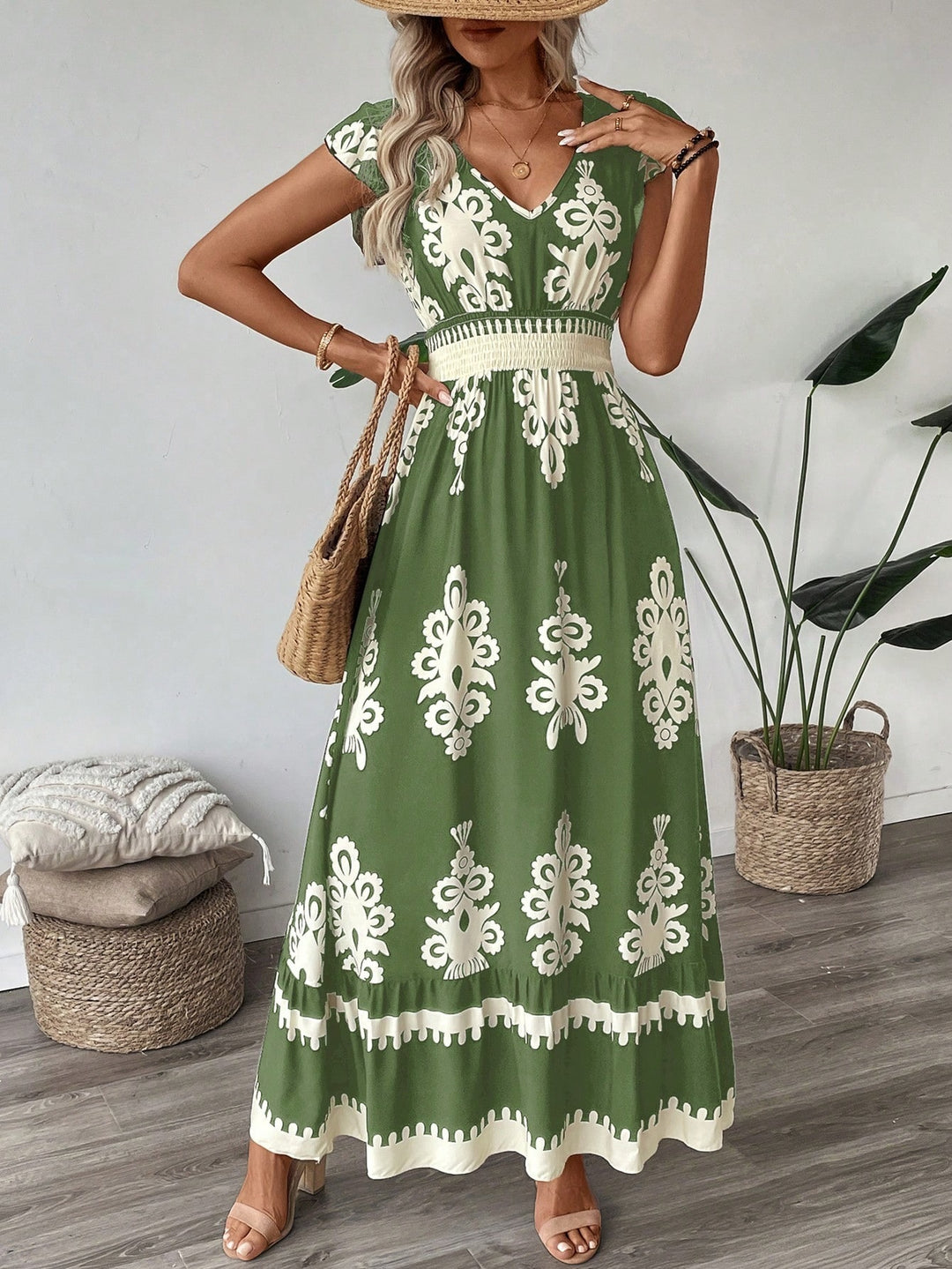 Damen Elegantes Maxikleid mit faszinierendem Musterdruck Drune
