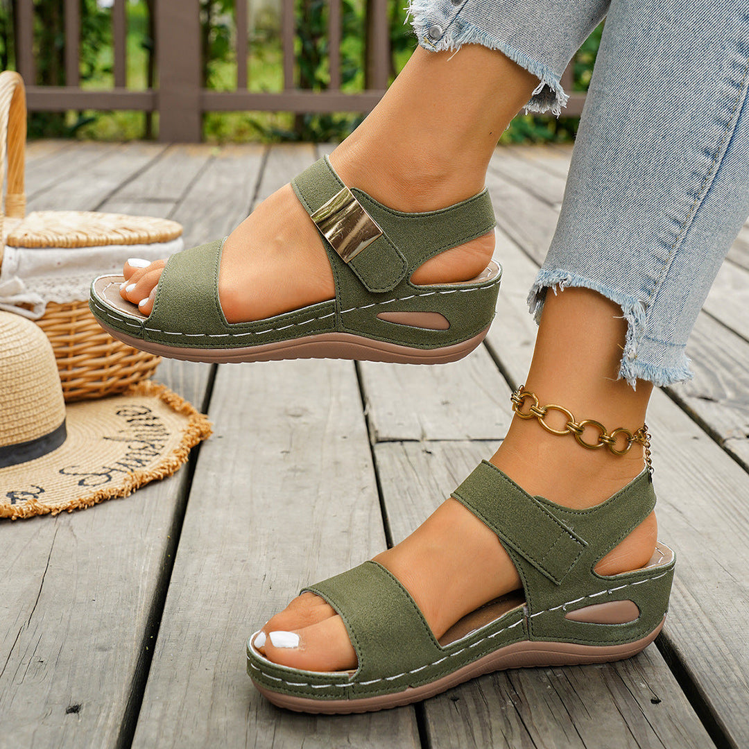 Damen Wedge-Sandalen mit modischem Riemendesign und elastischem Fußbett Drune