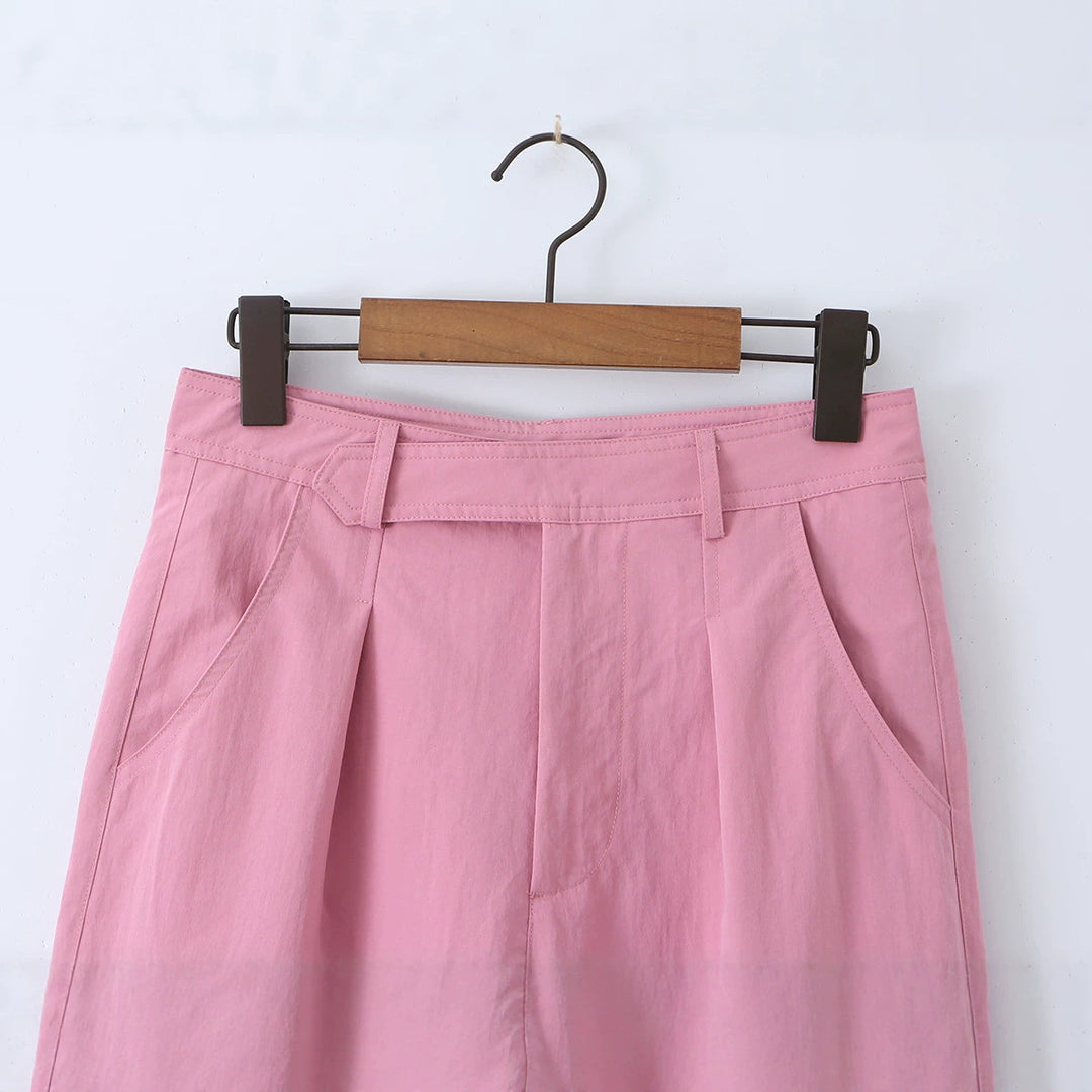 Damen nan weite Highwaist-Hose mit Bügelfalte, Bundfalten und geradem Bein Drune